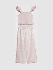 River Island Pink Stripe Frill Top & Trousers Set - Image 2 of 4