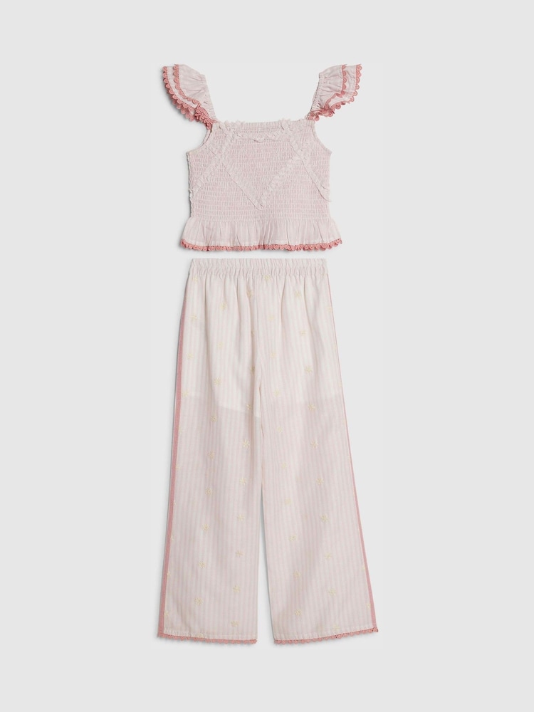 River Island Pink Stripe Frill Top & Trousers Set - Image 2 of 4