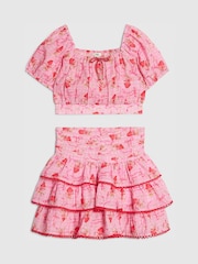 River Island Pink Strawberry Puff Sleeve Top & Rara Skirt Set - Image 1 of 4