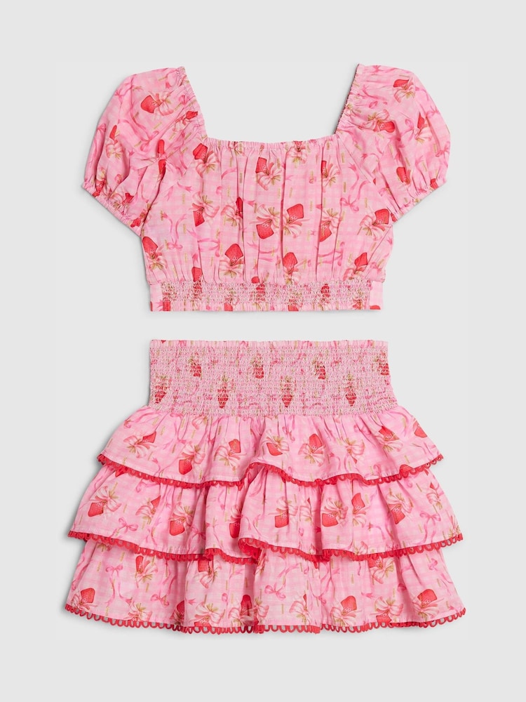 River Island Pink Strawberry Puff Sleeve Top & Rara Skirt Set - Image 2 of 4
