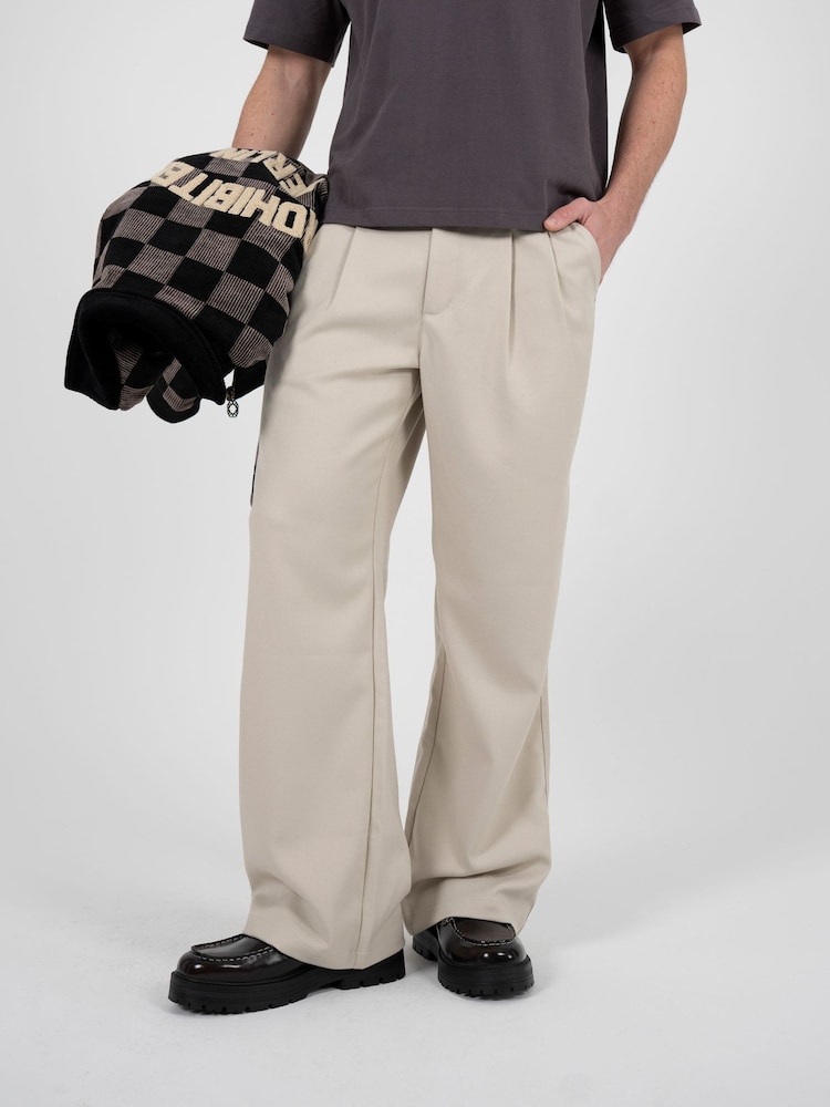 Prohibited Cream Redline Double Pleated Trousers - Image 1 of 5