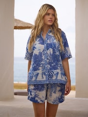 South Beach Blue Leopard Safari Print Beach Shorts - Image 1 of 6