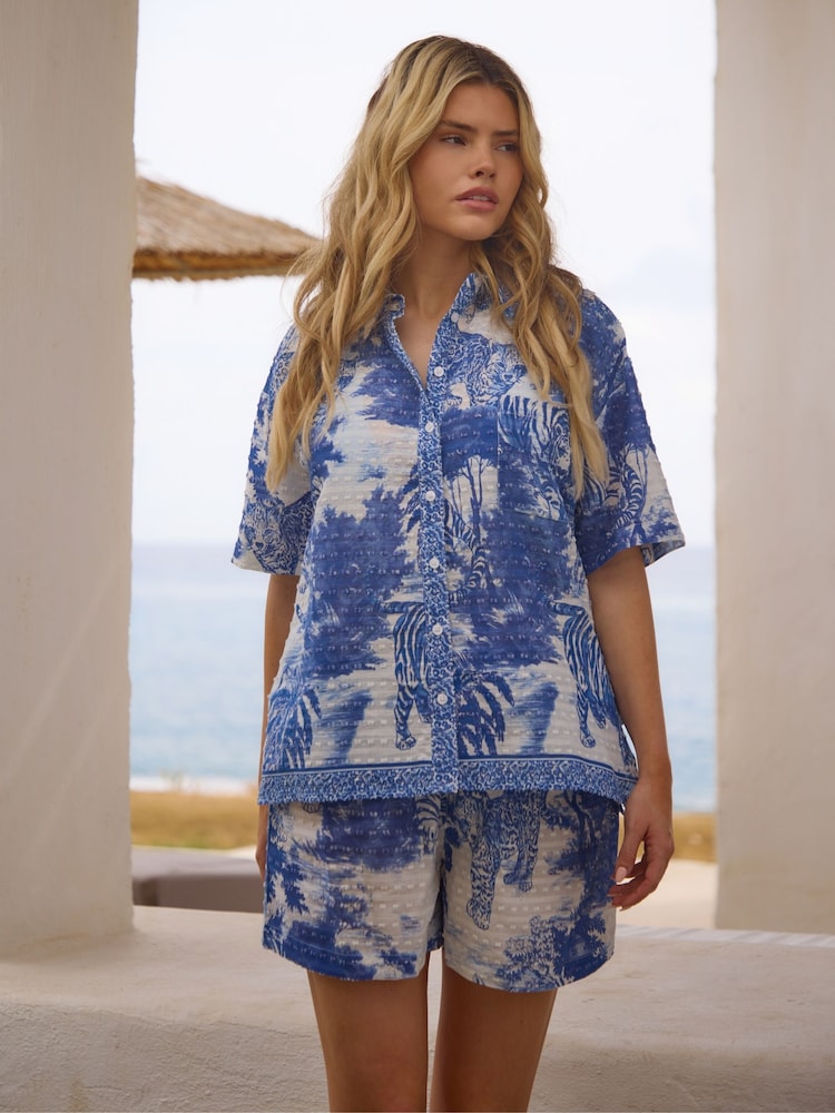 South Beach Blue Leopard Safari Print Beach Shorts - Image 1 of 6