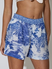 South Beach Blue Leopard Safari Print Beach Shorts - Image 5 of 6