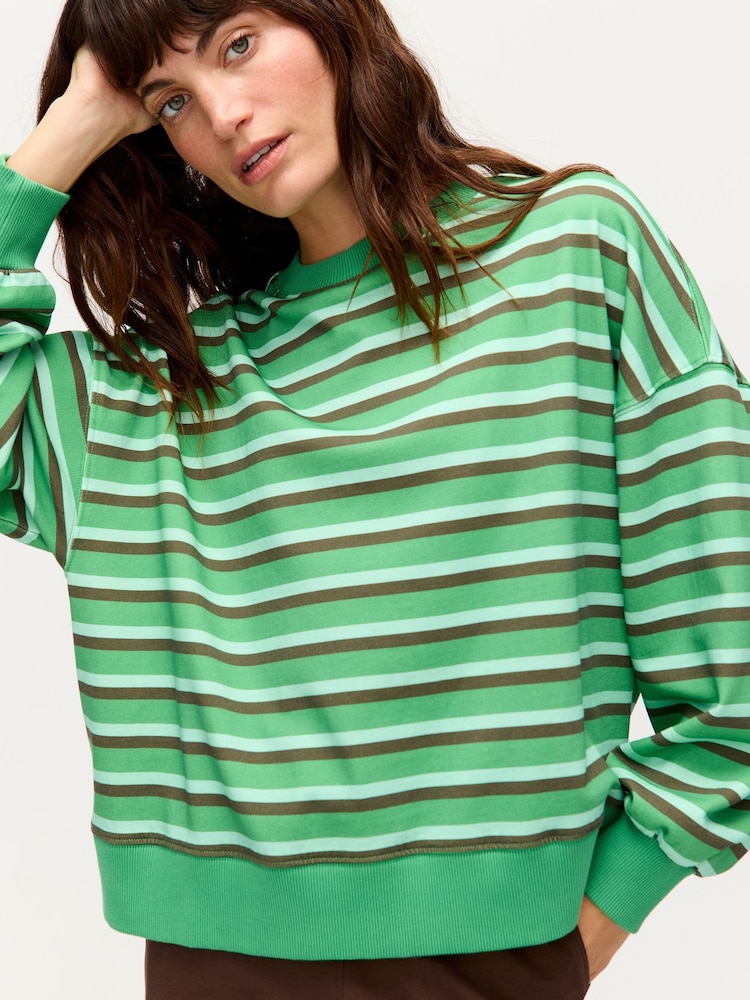 Oliver Bonas Green Green Striped Sweatshirt - Image 1 of 8