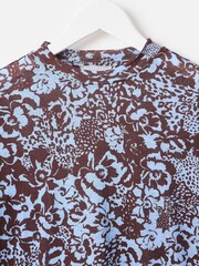 Oliver Bonas Brown & Blue Floral Mesh Long Sleeve Top - Image 5 of 8