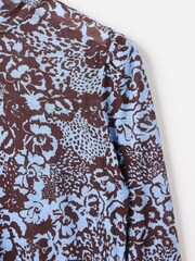 Oliver Bonas Brown & Blue Floral Mesh Long Sleeve Top - Image 6 of 8