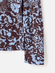 Oliver Bonas Brown & Blue Floral Mesh Long Sleeve Top - Image 7 of 8
