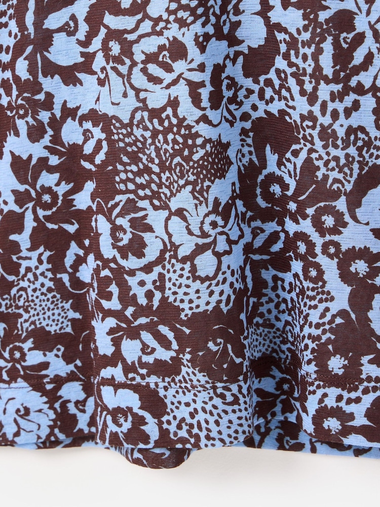 Oliver Bonas Brown & Blue Floral Mesh Long Sleeve Top - Image 8 of 8