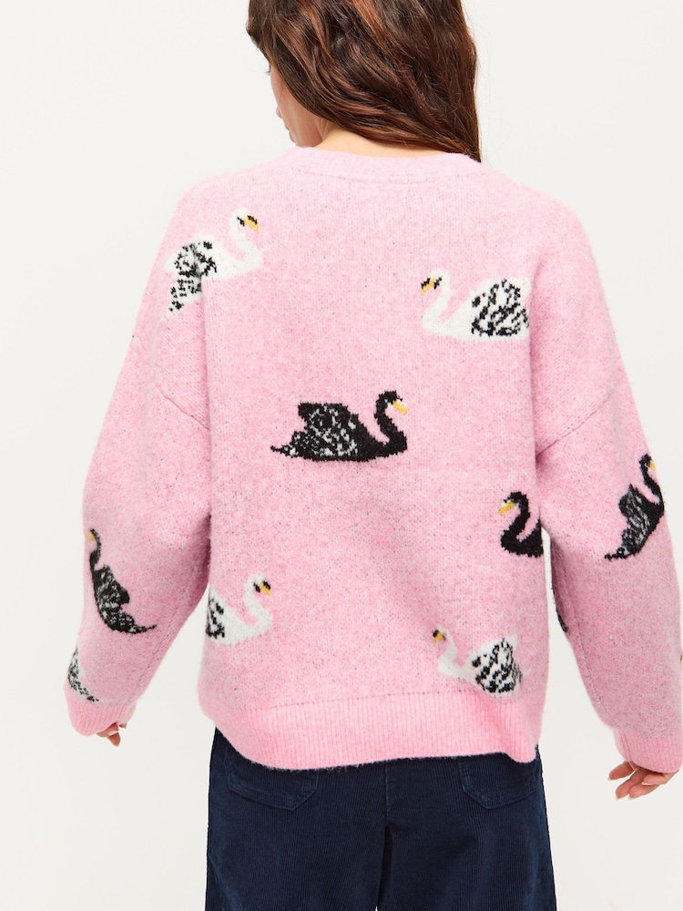 Oliver Bonas Pink Pink Swan Crew Neck Knitted Jumper - Image 2 of 8 Oliver Bonas Pink Pink Swan Crew Neck Knitted Jumper - Image 2 of 8