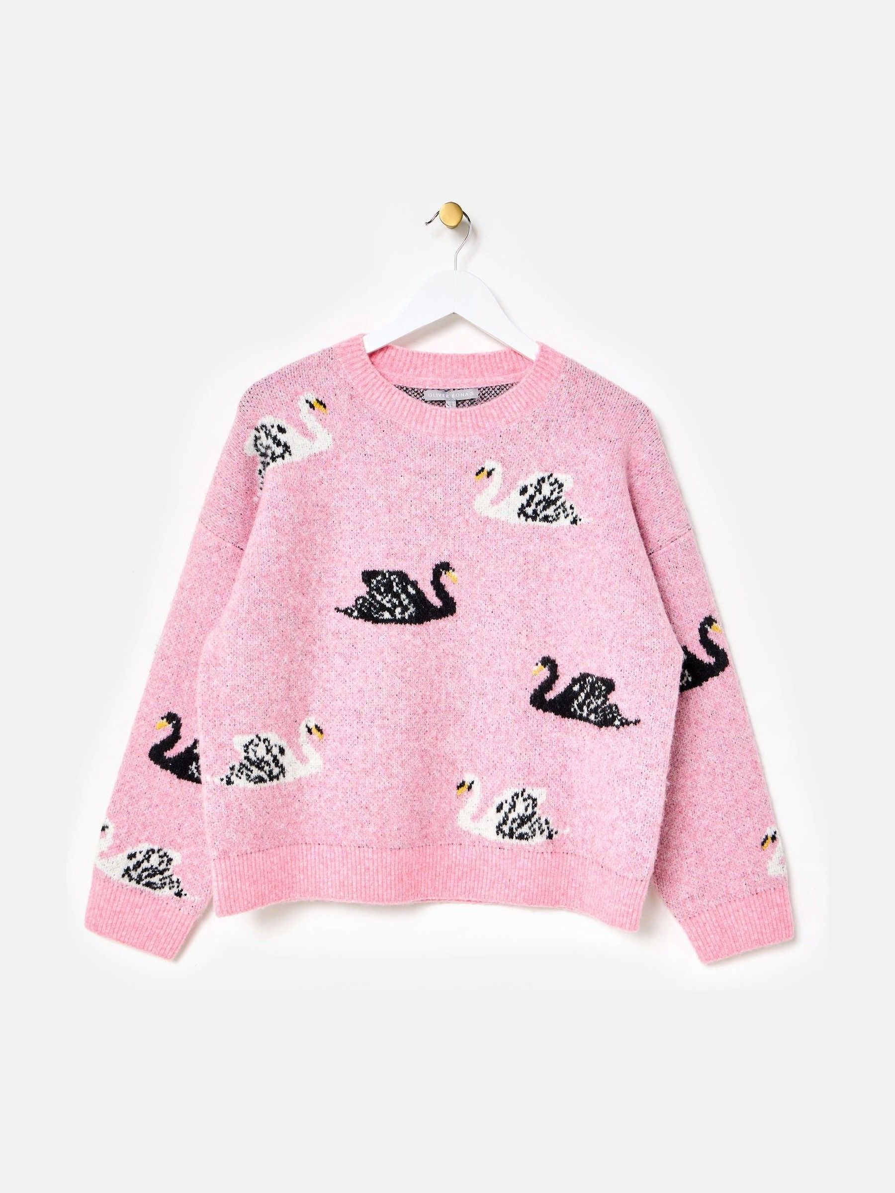 Next：日本 Oliver Bonas ピンク 白鳥 クルーネック ニット セーター