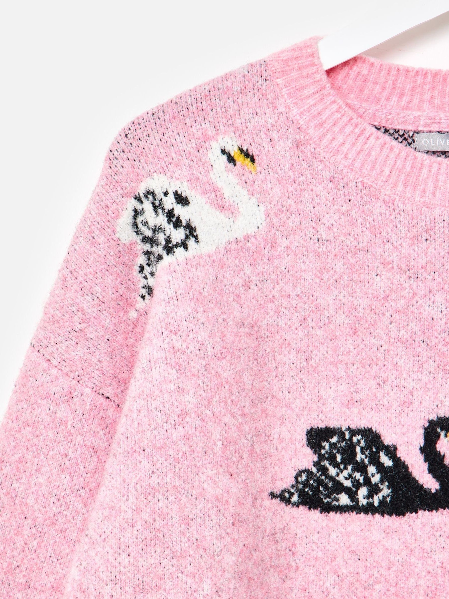 Next：日本 Oliver Bonas ピンク 白鳥 クルーネック ニット セーター