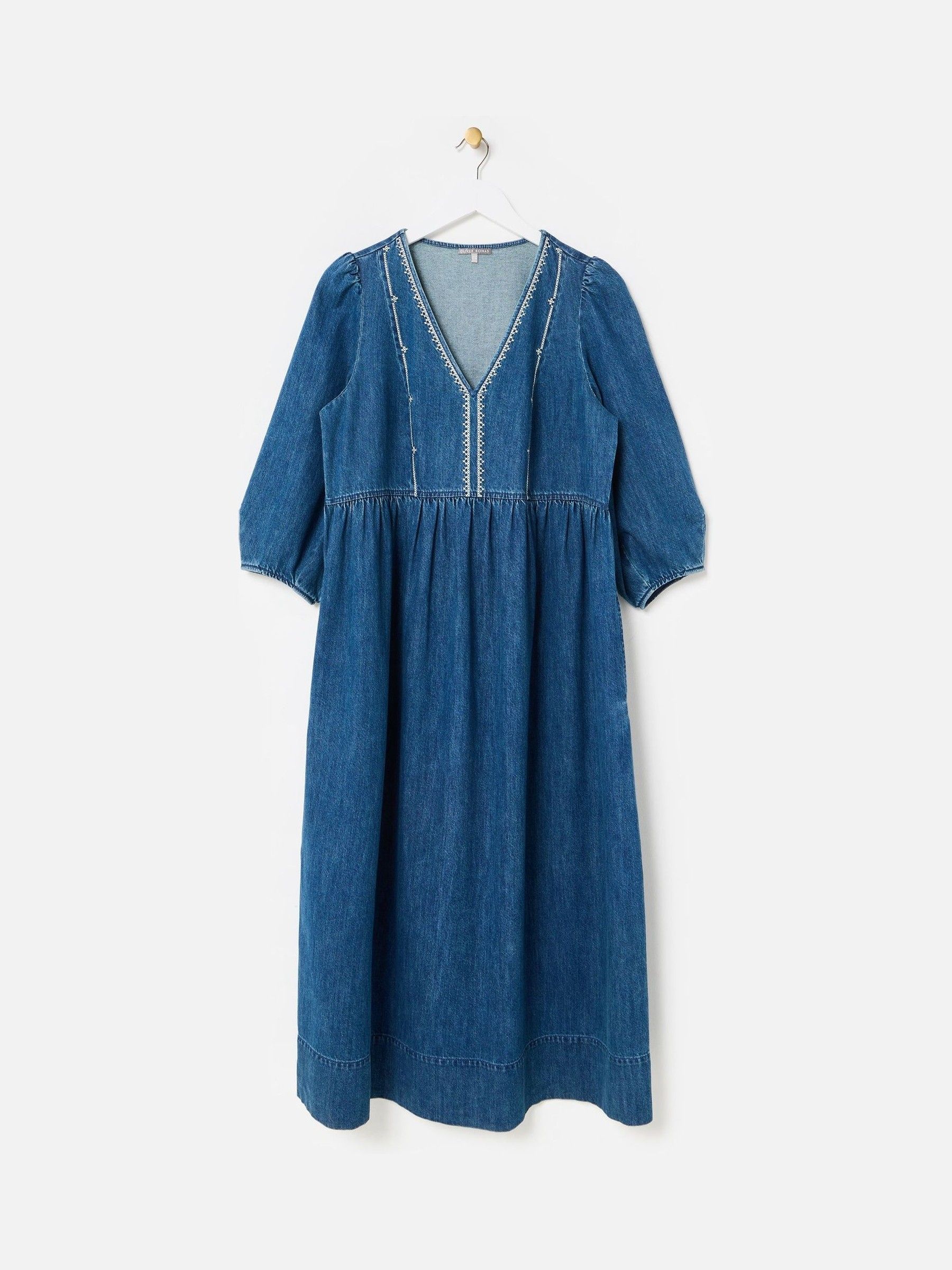 Buy Oliver Bonas Blue Denim Embroidered V-Neck Midi Dress from