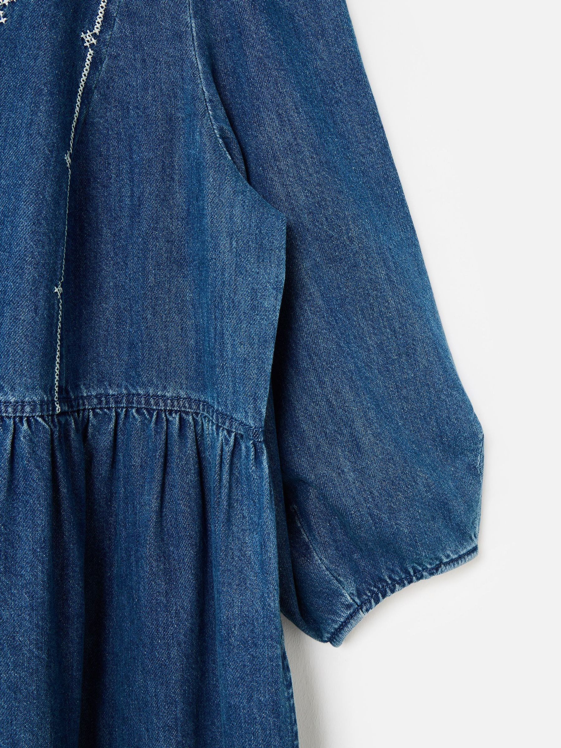 Buy Oliver Bonas Blue Denim Embroidered V-Neck Midi Dress from