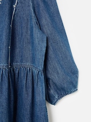 Oliver Bonas Blue Denim Embroidered V-Neck Midi Dress - Image 7 of 8