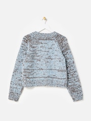Oliver Bonas Blue Chocolate Brown & Blue Crew Neck Knitted Cardigan - Image 4 of 8