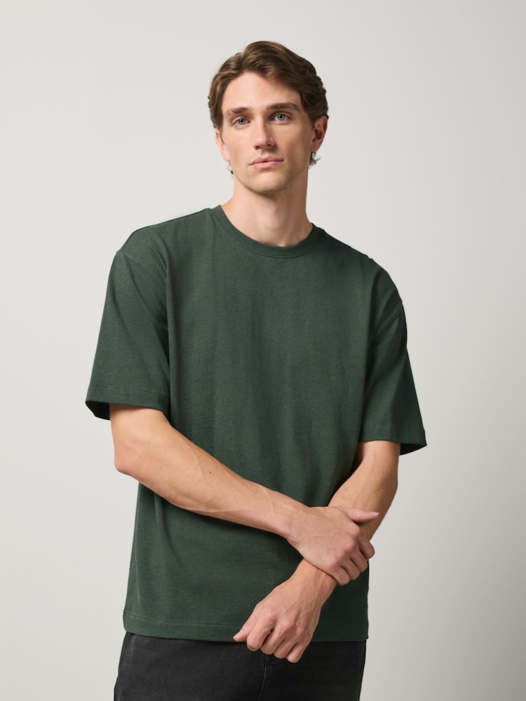 Green Marl Relaxed Fit Heavyweight T-Shirt - Image 1 of 4 Green Marl Relaxed Fit Heavyweight T-Shirt - Image 1 of 4