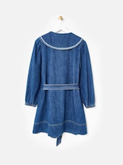 Oliver Bonas Blue Denim Embroidered Collar Mini Shirt Dress - Image 4 of 8