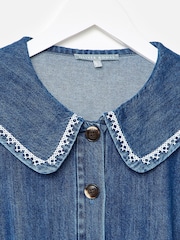 Oliver Bonas Blue Denim Embroidered Collar Mini Shirt Dress - Image 5 of 8
