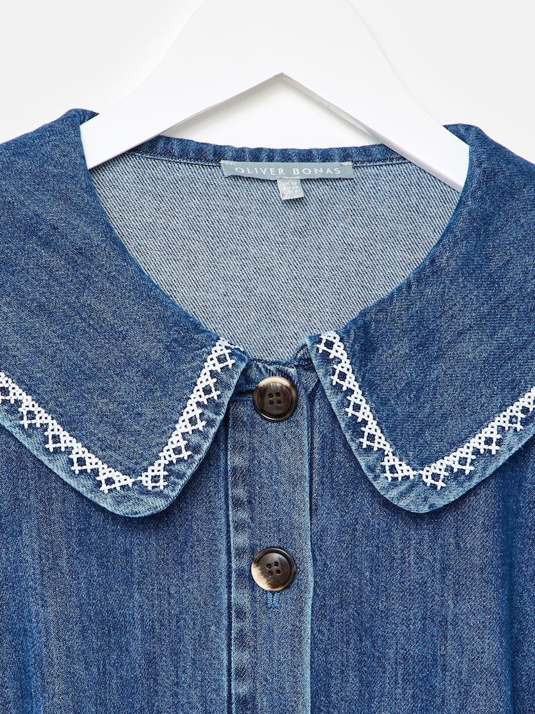 Buy Oliver Bonas Blue Denim Embroidered Collar Mini Shirt Dress from Next  Iceland