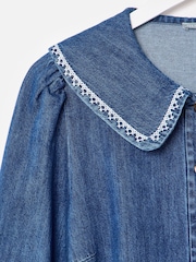 Oliver Bonas Blue Denim Embroidered Collar Mini Shirt Dress - Image 6 of 8