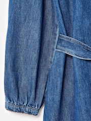 Oliver Bonas Blue Denim Embroidered Collar Mini Shirt Dress - Image 7 of 8