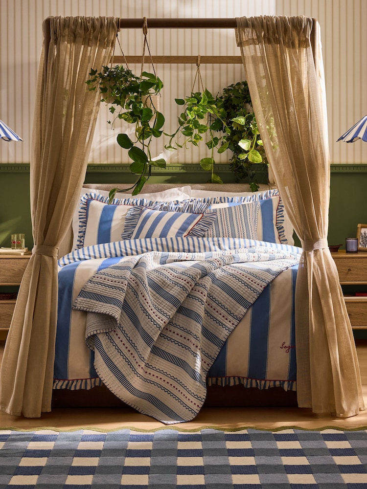 Lia Gold x Next Blue/White Mark Making Stripe Throw - Image 1 of 6 Lia Gold x Next Blue/White Mark Making Stripe Throw - Image 1 of 6