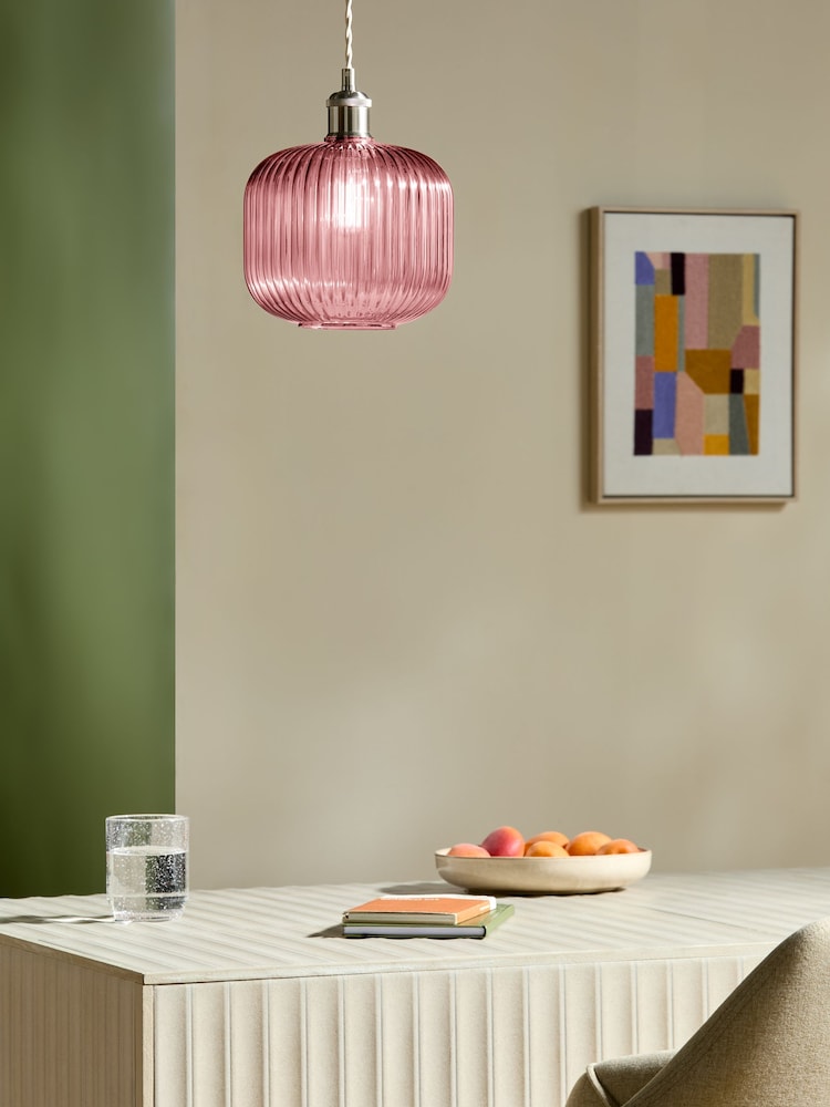 MADE.COM Pink Briz Ribbed Glass Easy Fit Light Shade - Image 1 of 5 MADE.COM Pink Briz Ribbed Glass Easy Fit Light Shade - Image 1 of 5