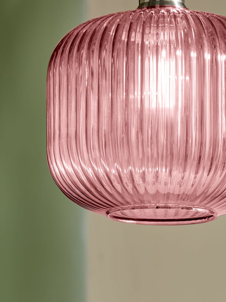 MADE.COM Pink Briz Ribbed Glass Easy Fit Light Shade - Image 2 of 5 MADE.COM Pink Briz Ribbed Glass Easy Fit Light Shade - Image 2 of 5