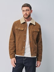 Tan Brown Cord Borg Lined Trucker Jacket - Image 1 of 8
