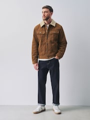 Tan Brown Cord Borg Lined Trucker Jacket - Image 5 of 8