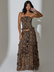 South Beach Animal Leopard Smocked Sequin Embroidered Bandeau Top - Image 3 of 5