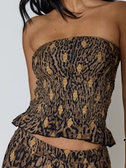 South Beach Animal Leopard Smocked Sequin Embroidered Bandeau Top - Image 5 of 5
