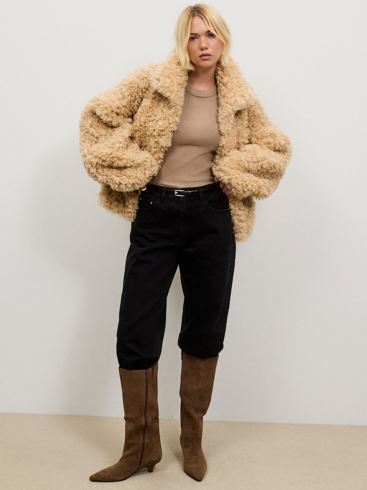 Caramel Brown Curly Fur Coat - Image 2 of 5 Caramel Brown Curly Fur Coat - Image 2 of 5