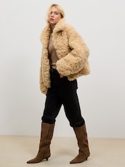 Caramel Brown Curly Fur Coat - Image 3 of 5
