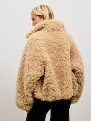 Caramel Brown Curly Fur Coat - Image 4 of 5