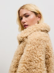 Caramel Brown Curly Fur Coat - Image 5 of 5