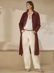 Tan Brown N. Premium Suede Belted Trench Coat - Image 1 of 8