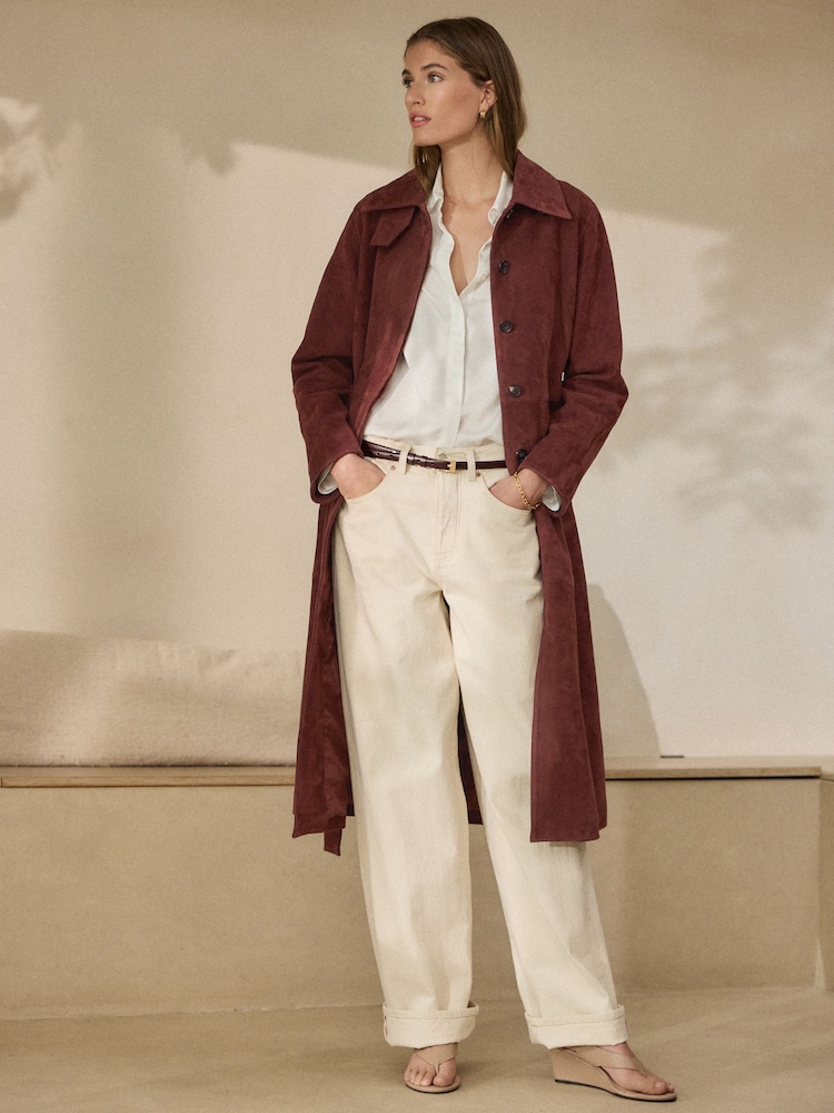 Tan Brown N. Premium Suede Belted Trench Coat - Image 1 of 8 Tan Brown N. Premium Suede Belted Trench Coat - Image 1 of 8
