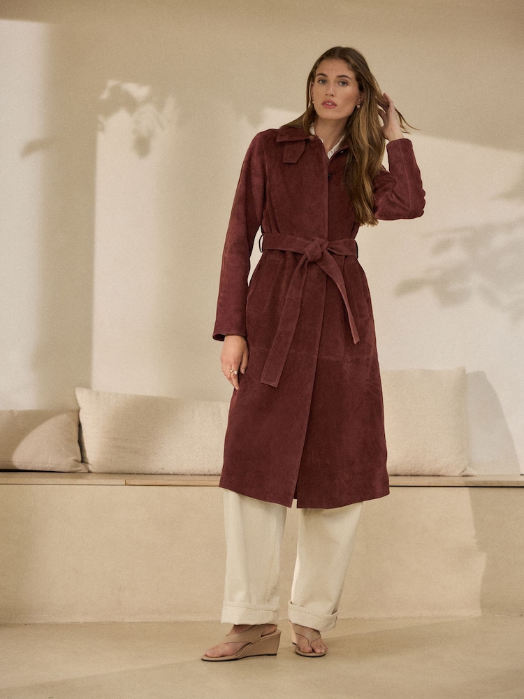 Tan Brown N. Premium Suede Belted Trench Coat - Image 2 of 8 Tan Brown N. Premium Suede Belted Trench Coat - Image 2 of 8