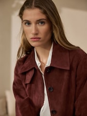Tan Brown N. Premium Suede Belted Trench Coat - Image 4 of 8
