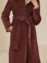 Tan Brown N. Premium Suede Belted Trench Coat - Image 5 of 8