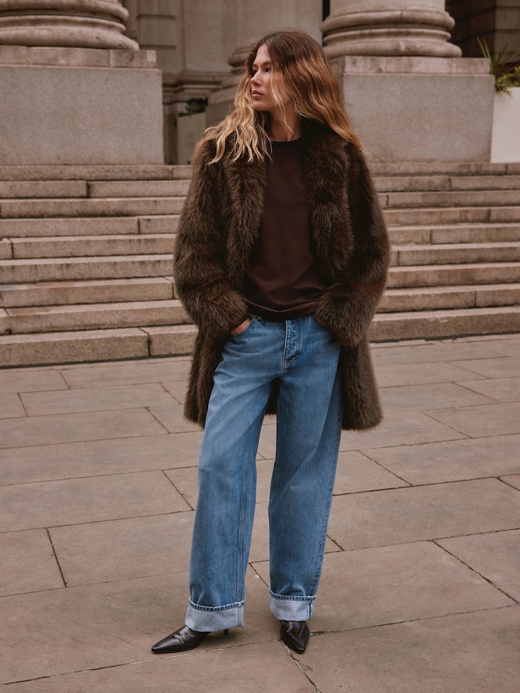 Chocolate Brown Faux Fur Longline Jacket - Image 2 of 8
