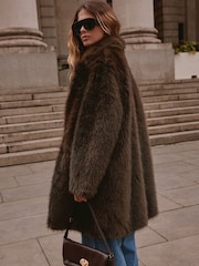 Chocolate Brown Faux Fur Longline Jacket - Image 4 of 8