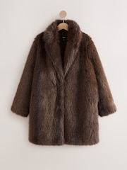 Chocolate Brown Faux Fur Longline Jacket - Image 6 of 8