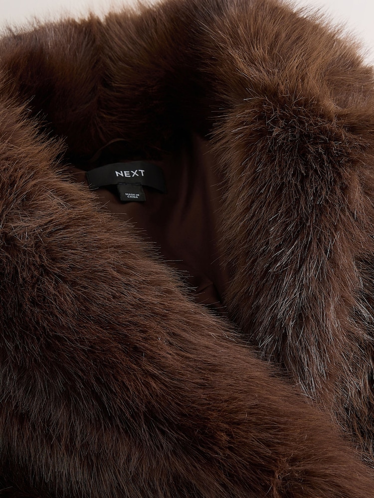 Chocolate Brown Faux Fur Longline Jacket - Image 8 of 8