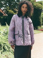 Pink/Brown National Trust X Next Reversible Shower Resistant Quilted Jacket - Image 1 of 14