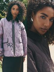 Pink/Brown National Trust X Next Reversible Shower Resistant Quilted Jacket - Image 2 of 14