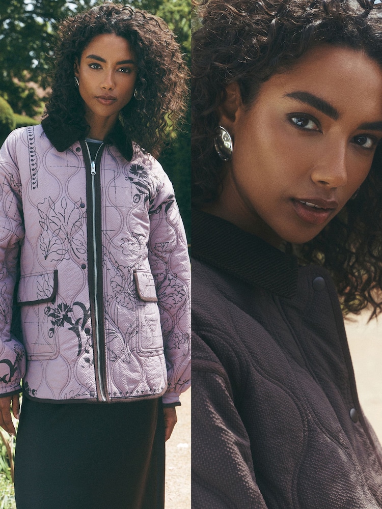 Pink/Brown National Trust X Next Reversible Shower Resistant Quilted Jacket - Image 2 of 14 Pink/Brown National Trust X Next Reversible Shower Resistant Quilted Jacket - Image 2 of 14
