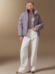 Pink Check with Scarf Short Padded Jacket - Image 2 of 11